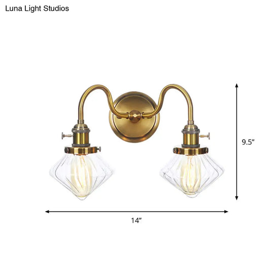 Antiqued Brass Wall Mounted Lamp With Conical/Spherical Shades And Adjustable Arms - 2-Light Fixture