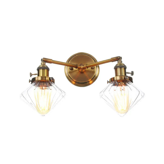 Antiqued Brass Wall Mounted Lamp With Conical/Spherical Shades And Adjustable Arms - 2-Light Fixture