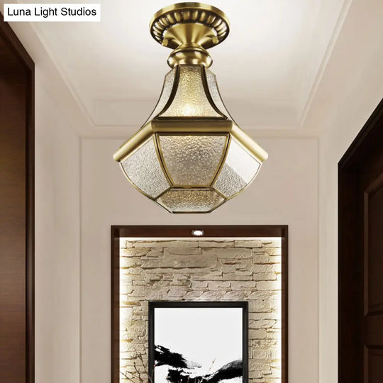 Antiqued Bronze Pear Shaped Ceiling Lamp With Textured Glass