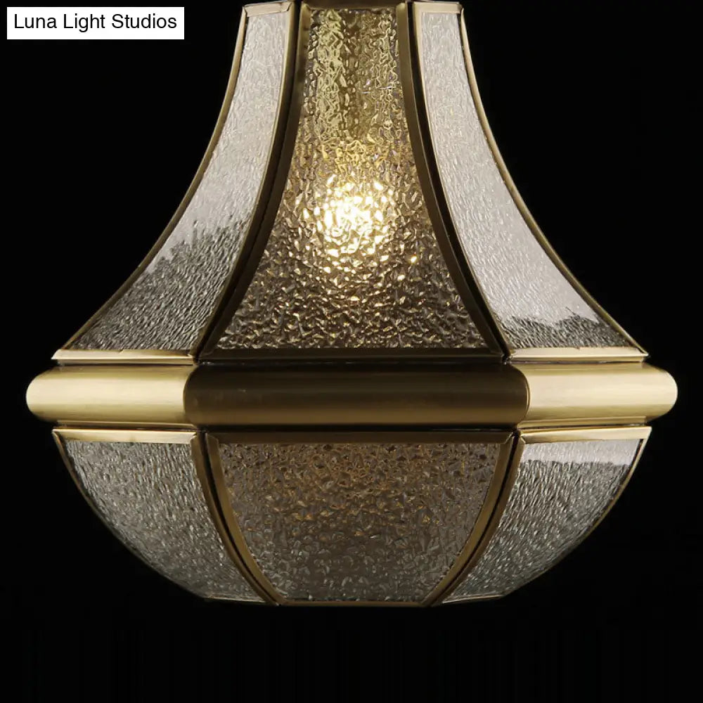 Antiqued Bronze Pear Shaped Ceiling Lamp With Textured Glass