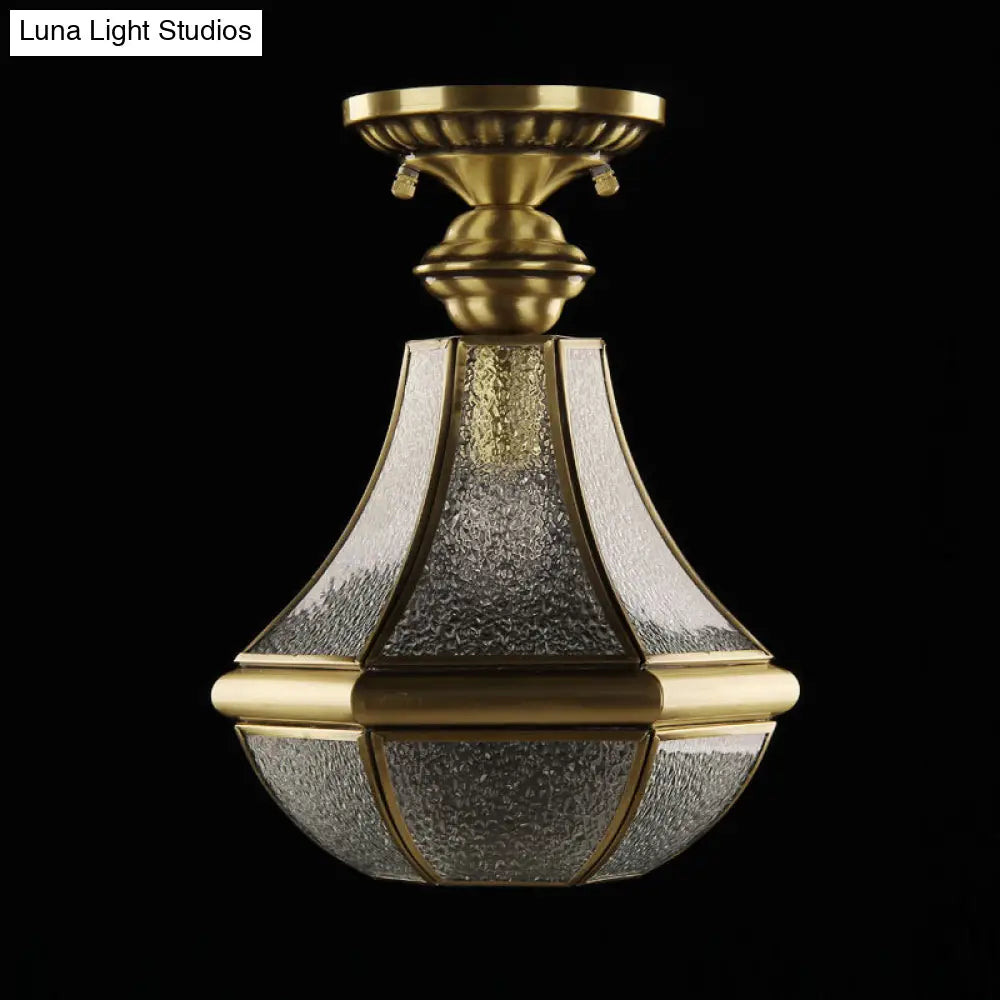 Antiqued Bronze Pear Shaped Ceiling Lamp With Textured Glass