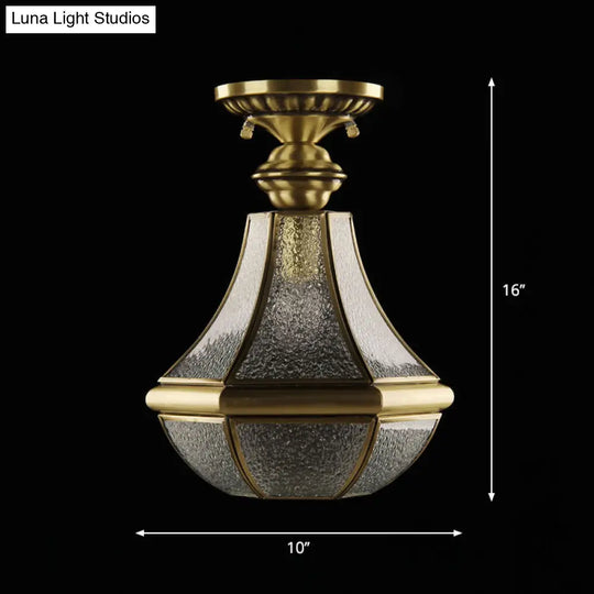 Antiqued Bronze Pear Shaped Ceiling Lamp With Textured Glass