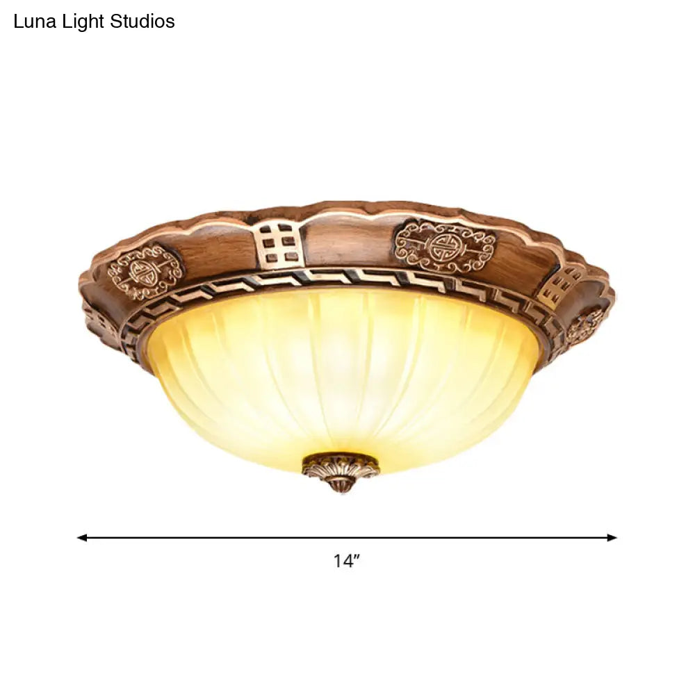 Antiqued Brown Scalloped - Edge Led Flush Mount Ceiling Light 14’/16’/19.5’ Milky Glass Bowl