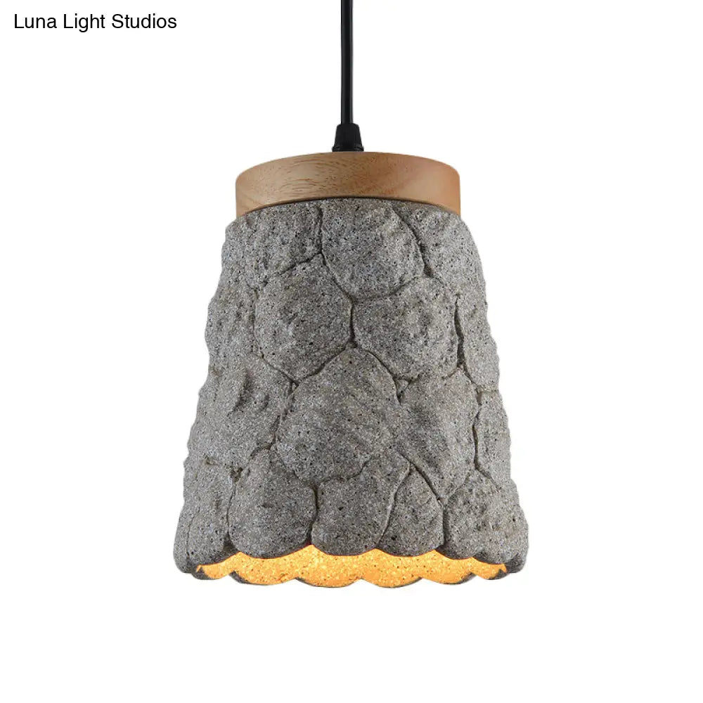 Antiqued Cement Cup Pendant Light Fixture – 1-Light Restaurant Hanging Lamp Kit Dark Grey/Light