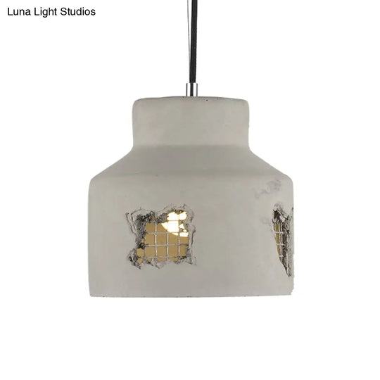 Antiqued Cement Pendant Lamp Fixture - Grey Cylinder/Dome Hanging Ceiling Light Bulb