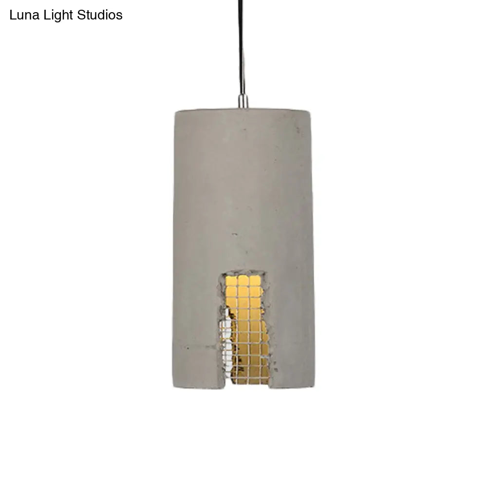 Antiqued Grey Cement Pendant Light Fixture With Hanging Bulb