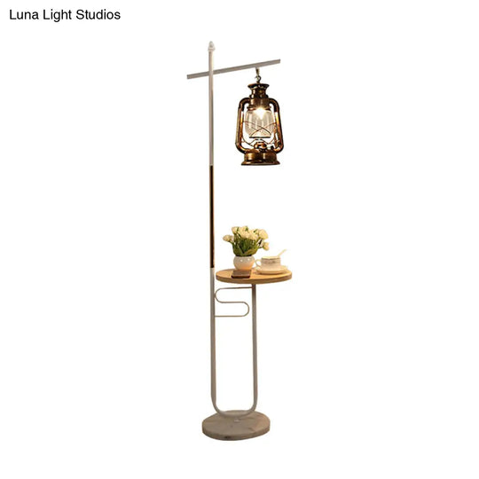 Antiqued Clear Glass Kerosene Lamp: Stylish Led Living Room Floor Light In Black/White