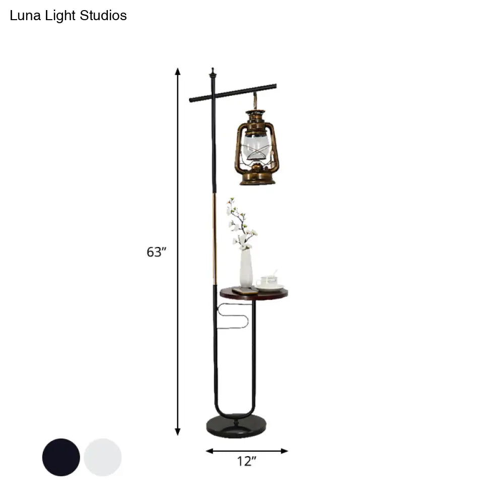 Antiqued Clear Glass Kerosene Lamp: Stylish Led Living Room Floor Light In Black/White