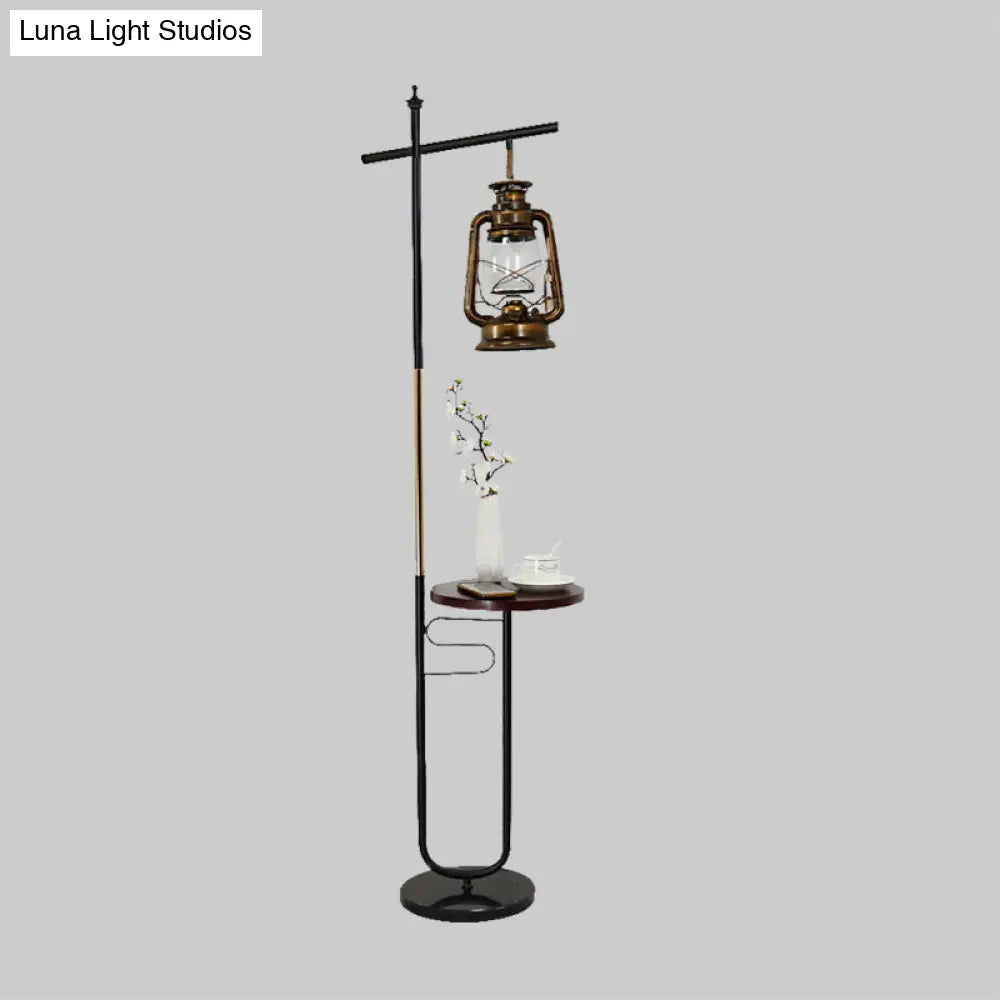 Antiqued Clear Glass Kerosene Lamp: Stylish Led Living Room Floor Light In Black/White