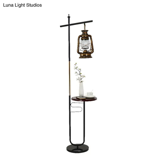 Antiqued Clear Glass Kerosene Lamp: Stylish Led Living Room Floor Light In Black/White