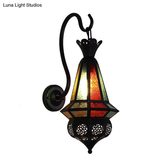 Antiqued Cone 1-Bulb Iron Wall Sconce Lamp | Black Mount Lighting For Corners