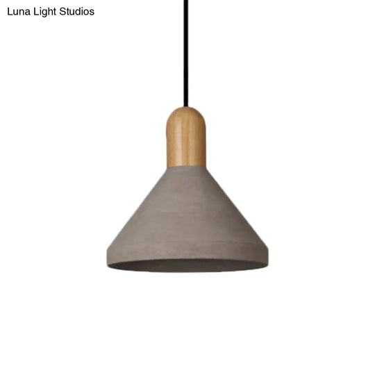 Antiqued Conical Cement Ceiling Light With Hanging Pendant - Grey/Black/Red/Wood Finish Ideal For