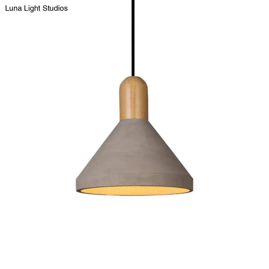 Antiqued Conical Cement Ceiling Light With Hanging Pendant - Grey/Black/Red/Wood Finish Ideal For