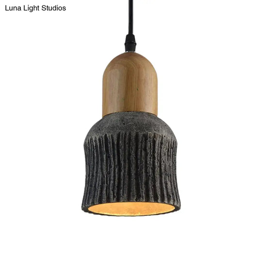 Antiqued Cup-Shape Ceiling Light: Cement Hanging Pendant Lamp (1 Head) - Silver/Black/Bronze With