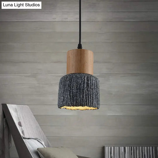 Antiqued Cup-Shape Ceiling Light Pendant Lamp - 1 Head Silver/Black/Bronze & Wood Black