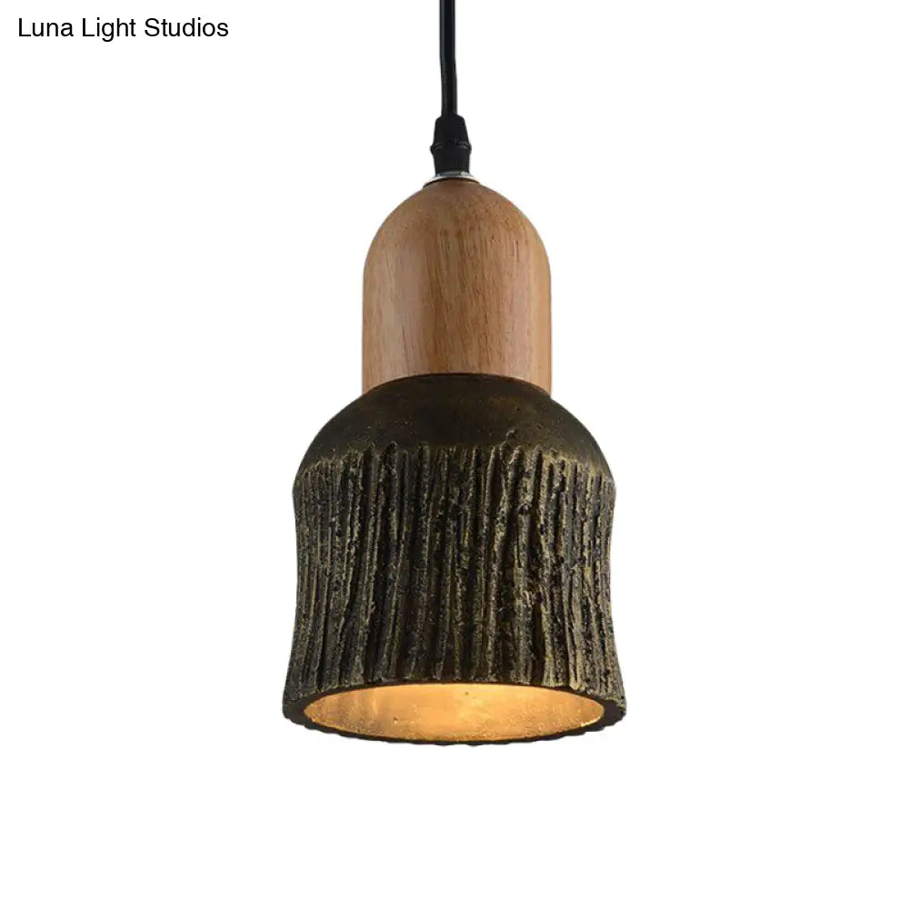 Antiqued Cup-Shape Ceiling Light: Cement Hanging Pendant Lamp (1 Head) - Silver/Black/Bronze With