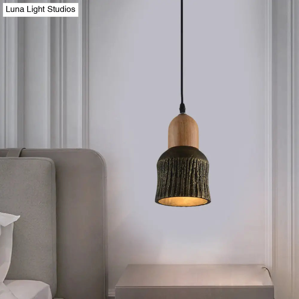 Antiqued Cup-Shape Ceiling Light: Cement Hanging Pendant Lamp (1 Head) - Silver/Black/Bronze With