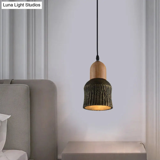 Antiqued Cup-Shape Ceiling Light: Cement Hanging Pendant Lamp (1 Head) - Silver/Black/Bronze With