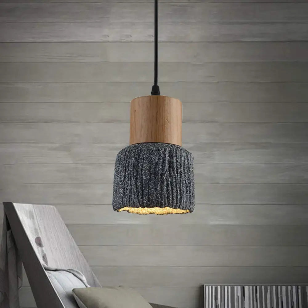 Antiqued Cup-Shape Ceiling Light: Cement Hanging Pendant Lamp (1 Head) - Silver/Black/Bronze With