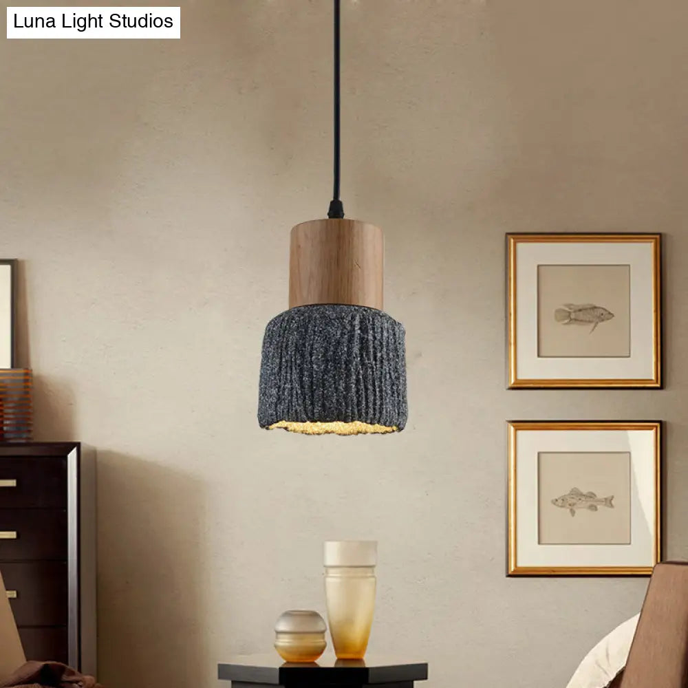 Antiqued Cup-Shape Ceiling Light: Cement Hanging Pendant Lamp (1 Head) - Silver/Black/Bronze With