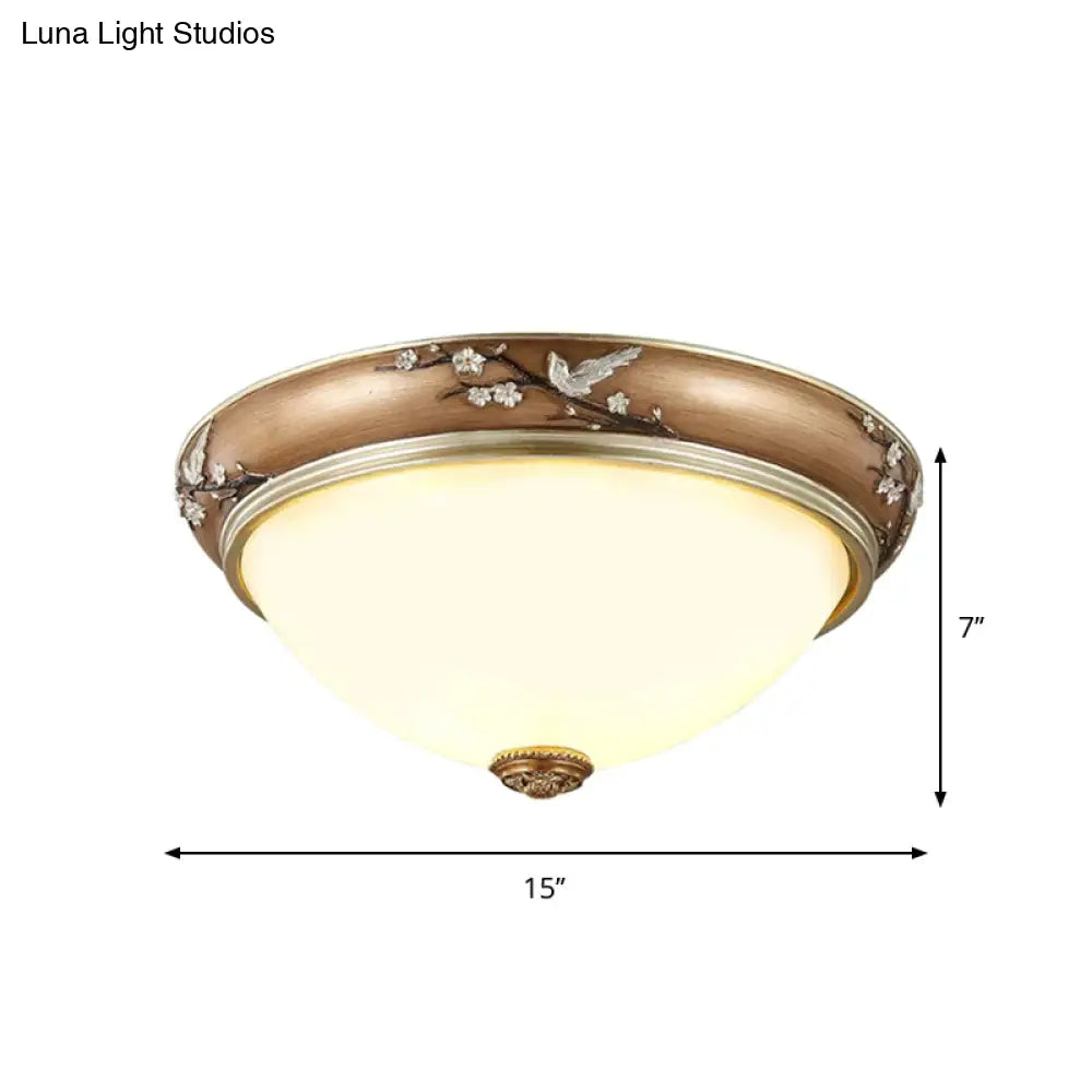 Antiqued Dome Crystal Flush Mount Ceiling Lights - Wide 2/3 - Head Lighting Fixture In Brown