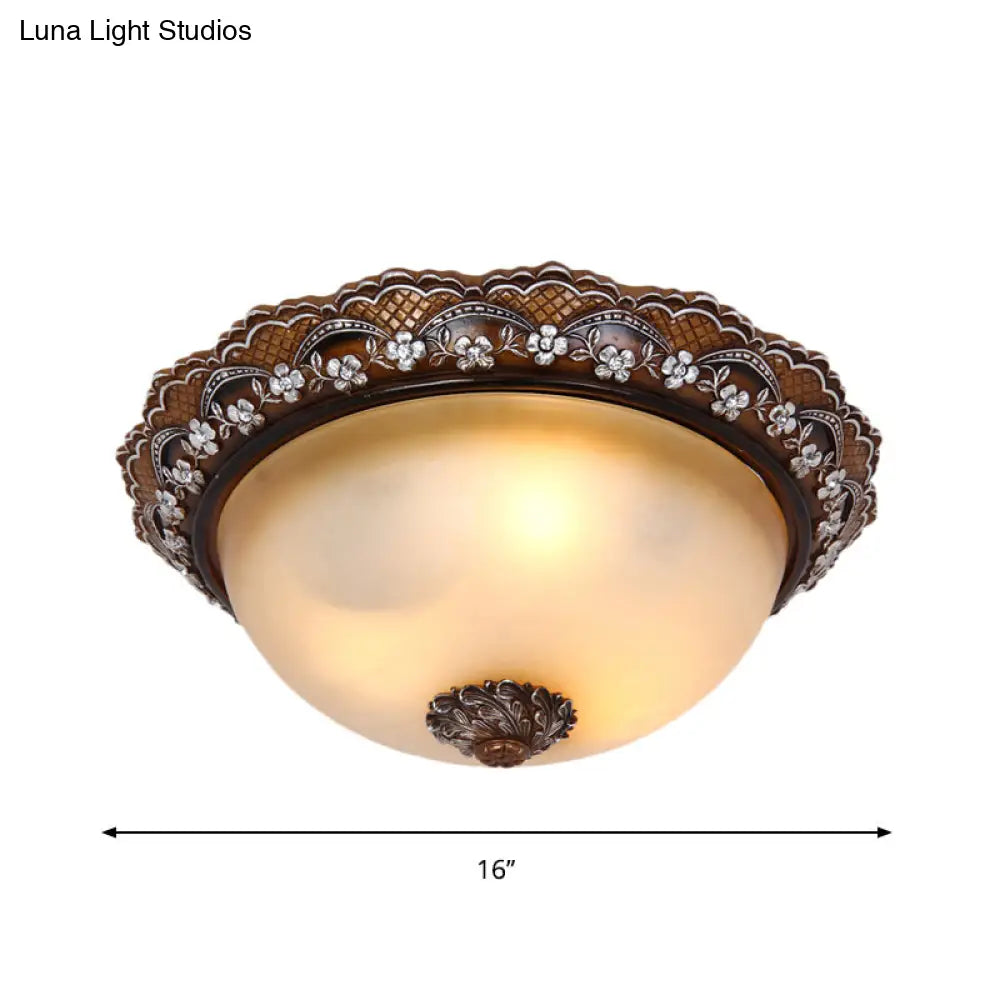 Antiqued Dome Flushmount Ceiling Light - Brown 2/3 Lights