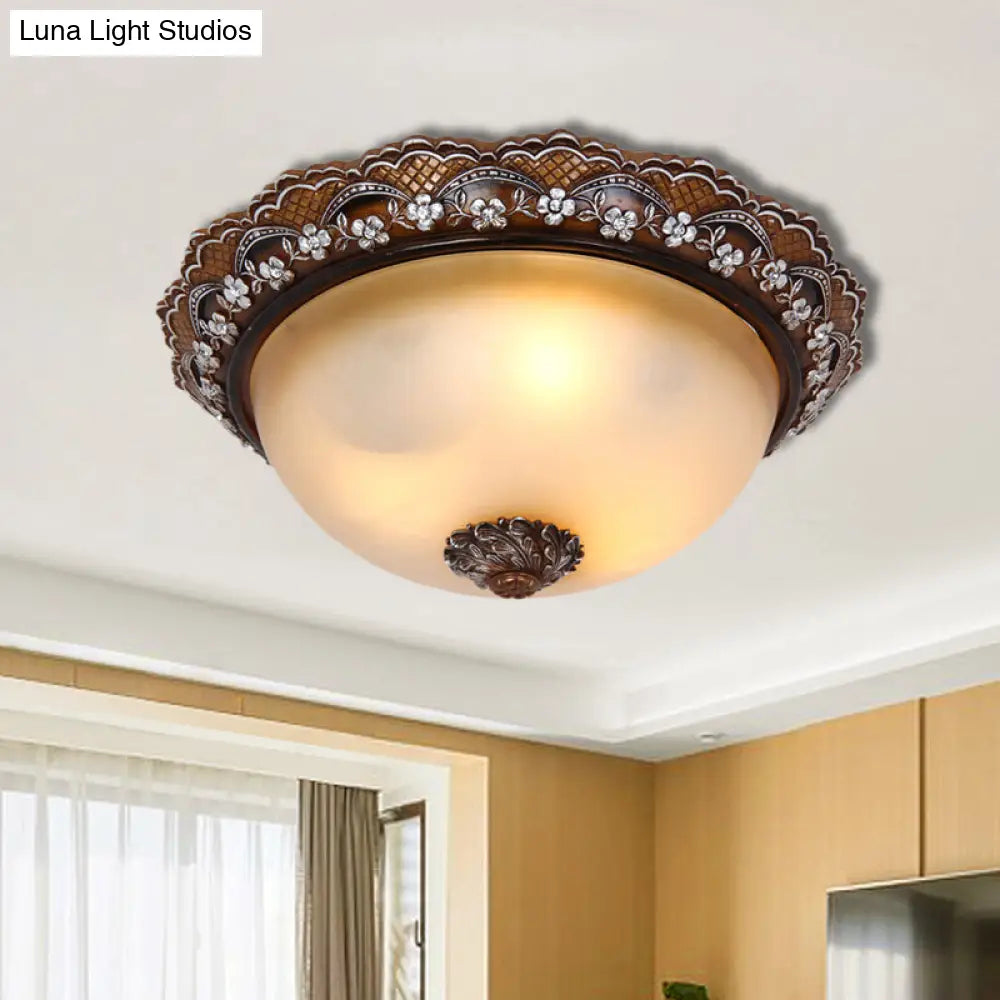 Antiqued Dome Flushmount Ceiling Light - Brown 2/3 Lights