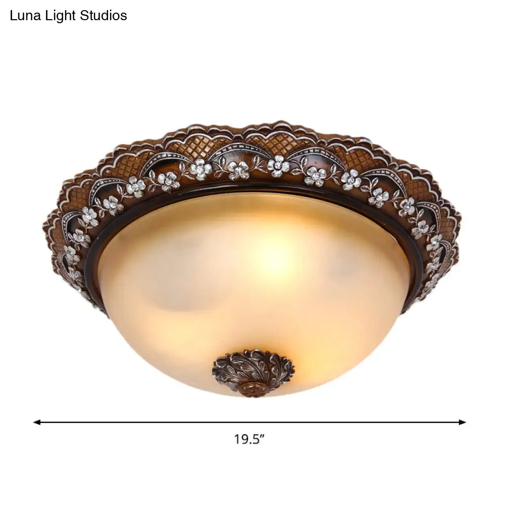 Antiqued Dome Flushmount Ceiling Light - Brown 2/3 Lights