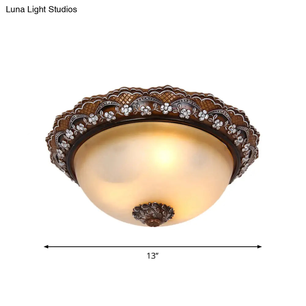 Antiqued Dome Flushmount Ceiling Light - Brown 2/3 Lights