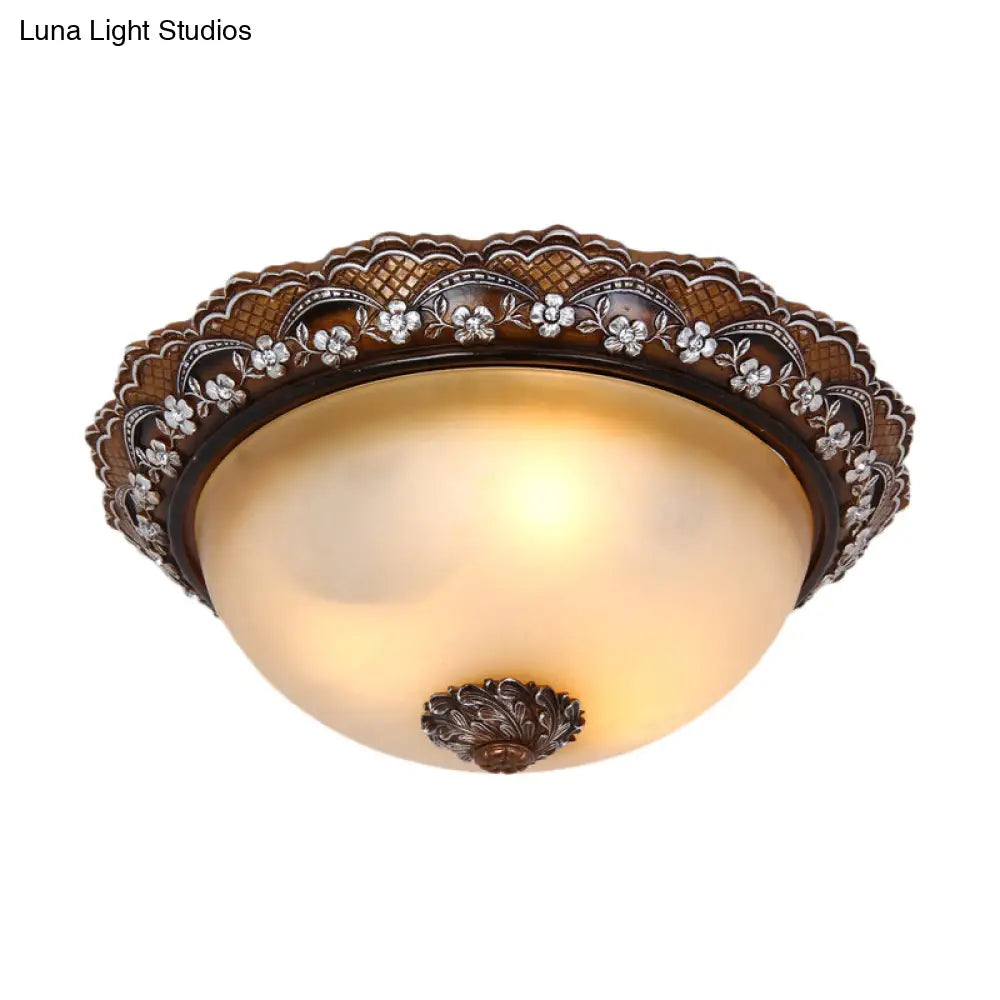 Antiqued Dome Flushmount Ceiling Light - Brown 2/3 Lights