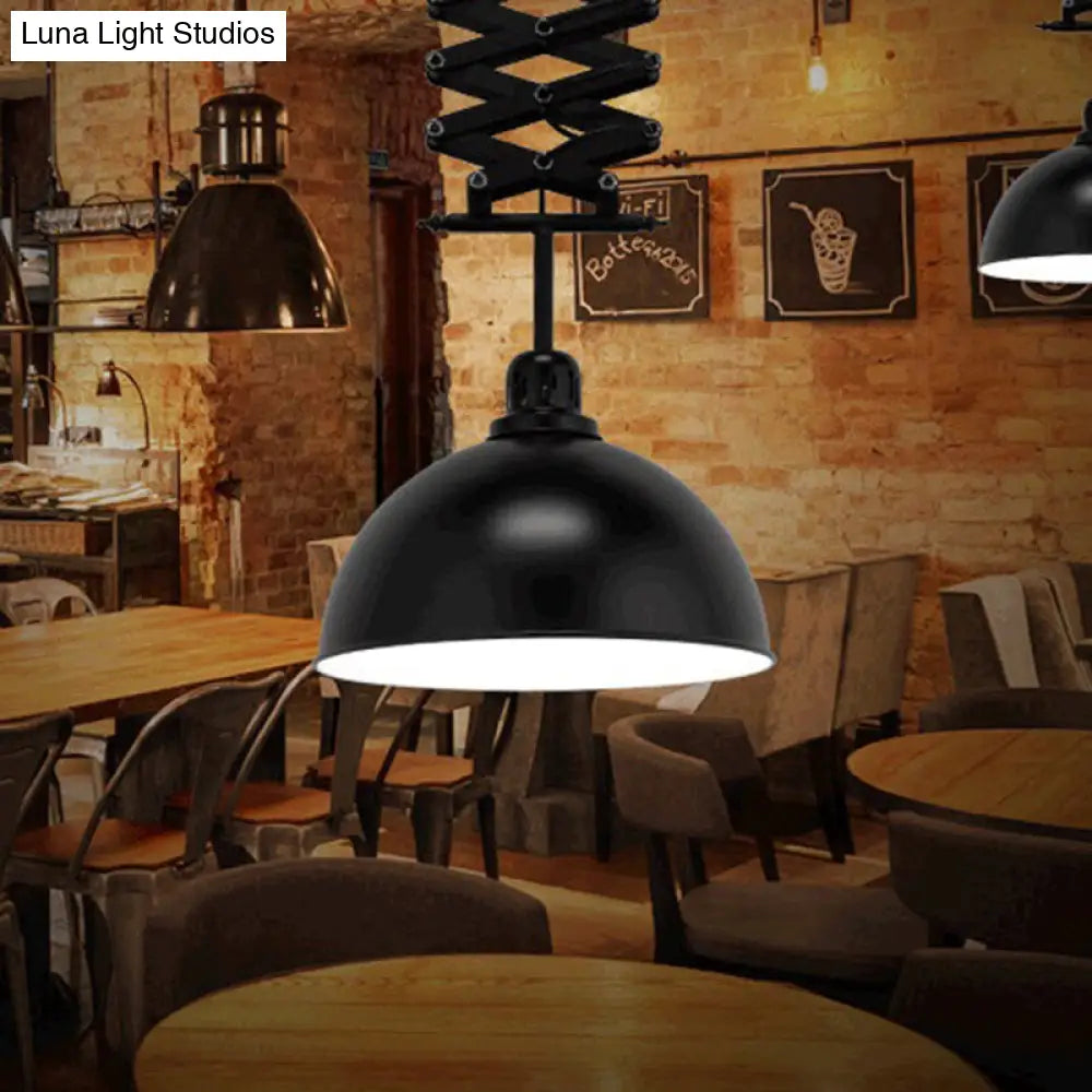 Antiqued Dome Telescopic Pendant Ceiling Lamp - Metallic 1-Bulb Hanging Light For Restaurants