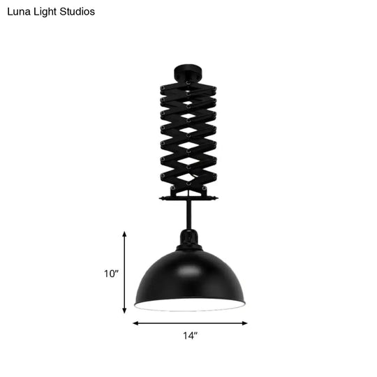 Antiqued Dome Telescopic Pendant Ceiling Lamp - Metallic 1-Bulb Hanging Light For Restaurants