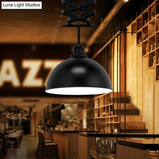 Antiqued Dome Telescopic Pendant Ceiling Lamp - Metallic 1-Bulb Hanging Light For Restaurants Black