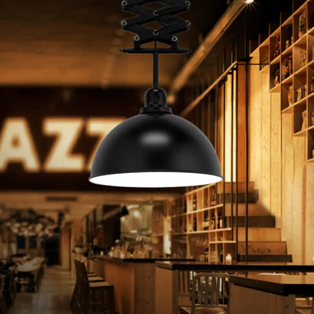 Antiqued Dome Pendant Ceiling Lamp - Telescopic Metallic Design Perfect For Restaurants 1 Bulb Black