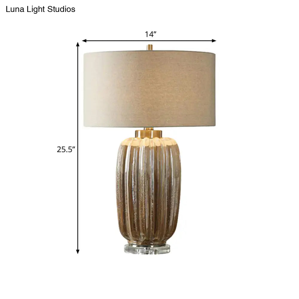 Antiqued Drum Shade Nightstand Lamp With Fabric Desk Light - 1 Bulb Brown
(Note: The Revised Title