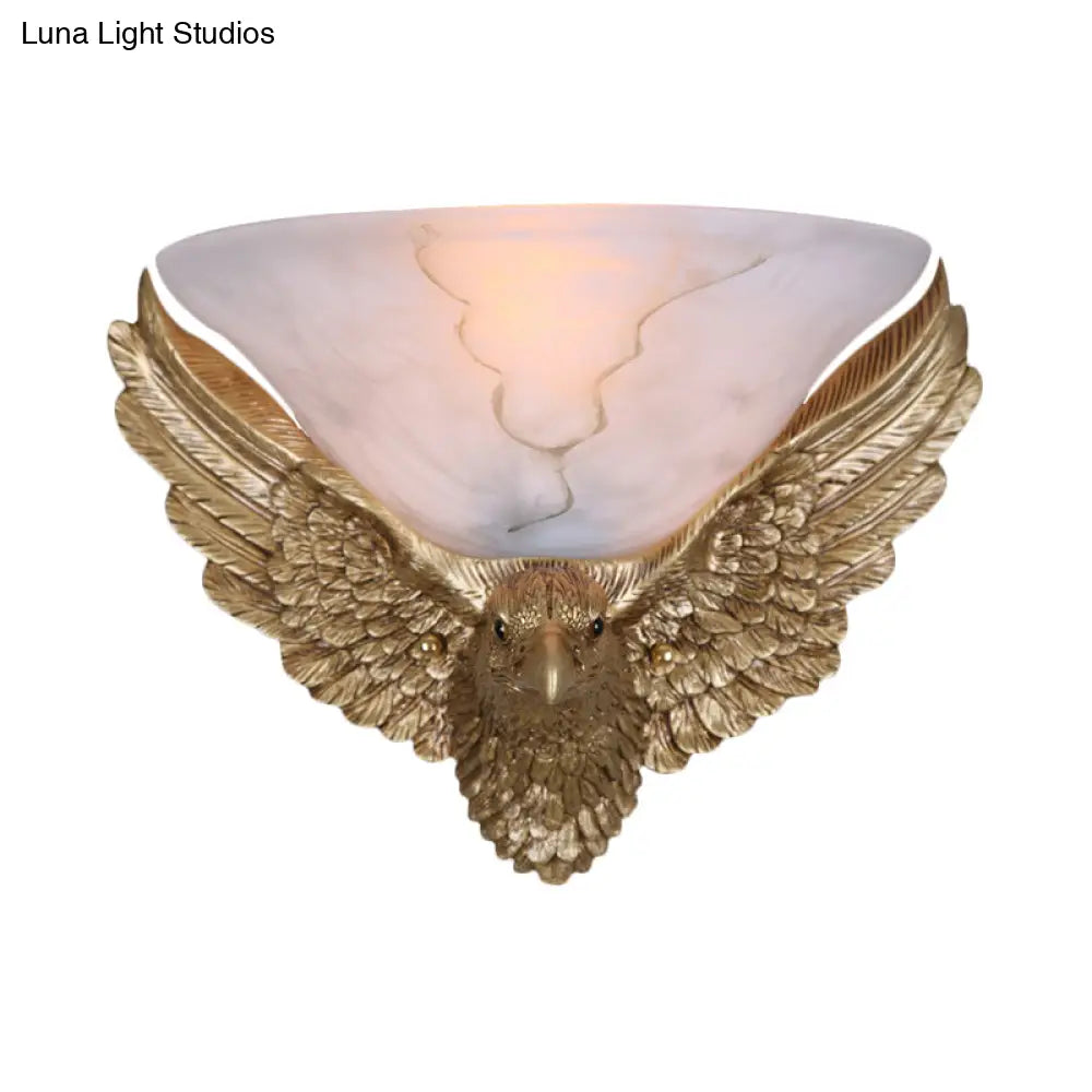 Antiqued Gold Eagle Wall Sconce - 1-Light Flush Mount Light