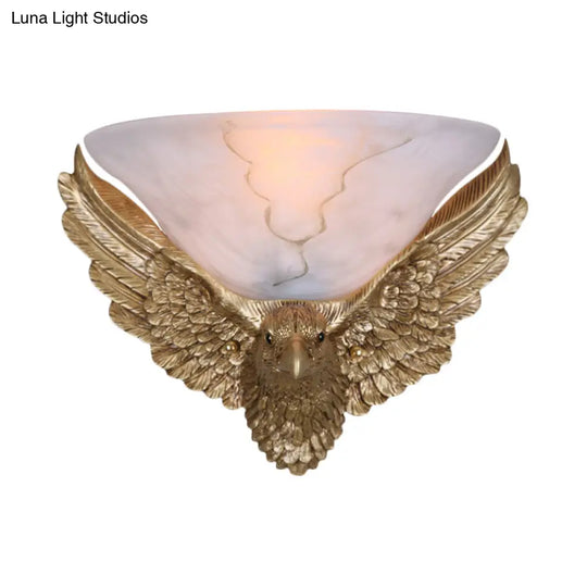 Antiqued Gold Eagle Wall Sconce - 1-Light Flush Mount Light