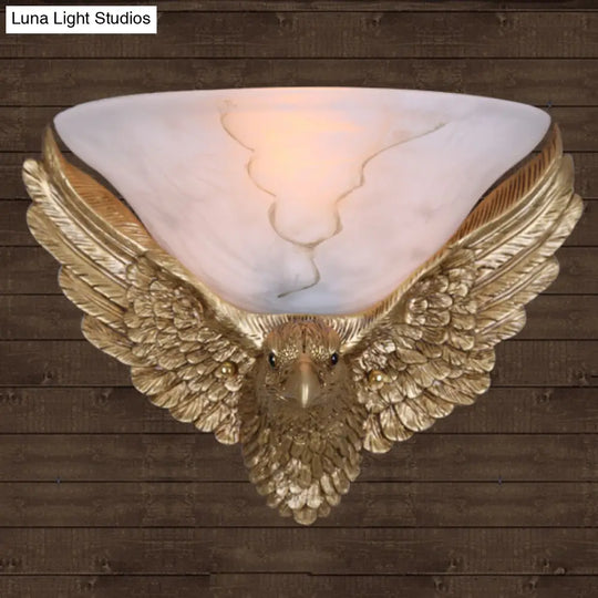 Antiqued Gold Eagle Wall Sconce - 1-Light Flush Mount Light