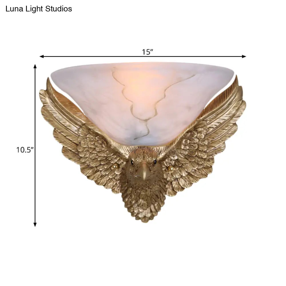 Antiqued Gold Eagle Wall Sconce - 1-Light Flush Mount Light