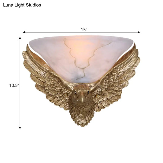 Antiqued Gold Eagle Wall Sconce - 1-Light Flush Mount Light