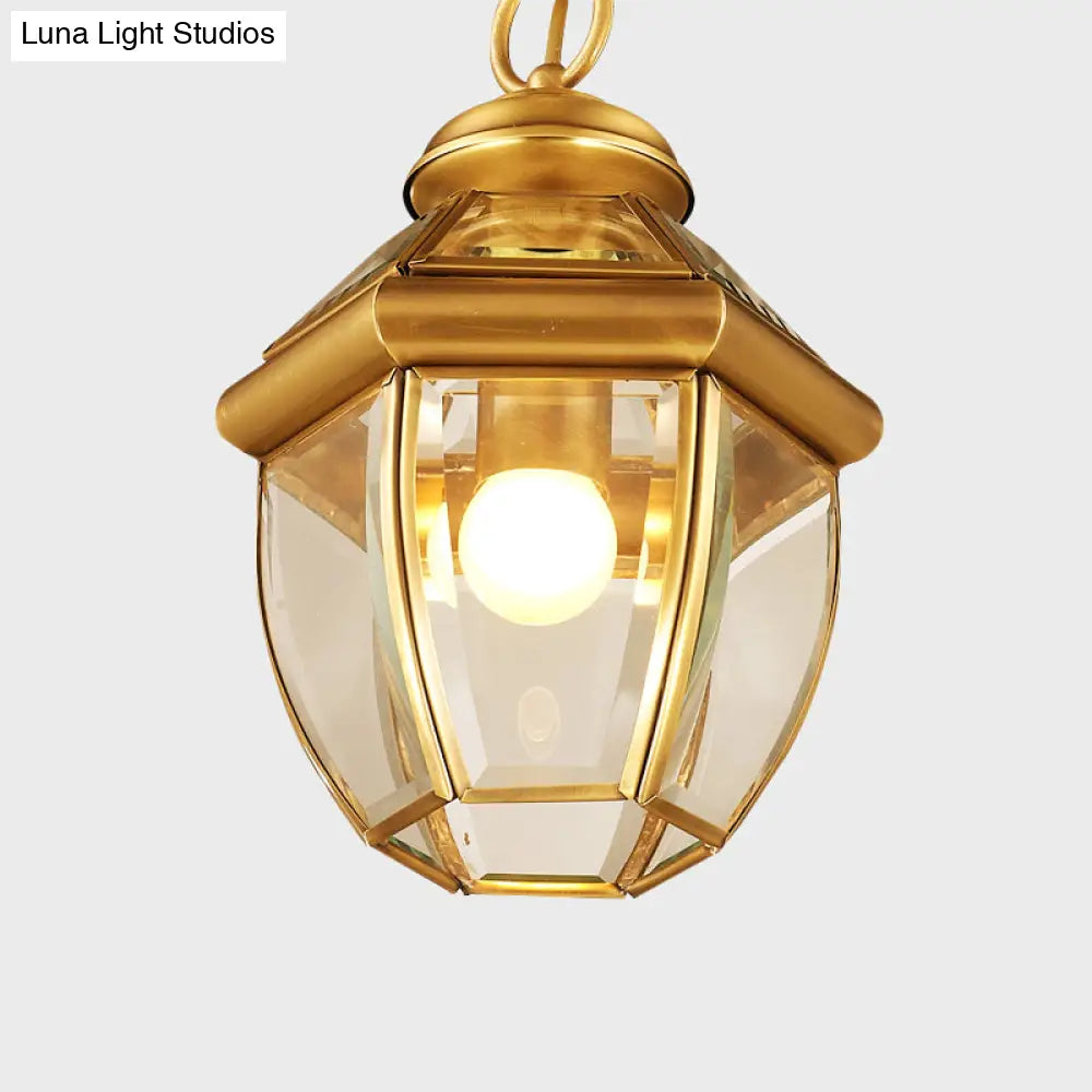 Antiqued Gold Glass Lantern Ceiling Pendant Light For Corridor