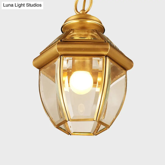 Antiqued Gold Glass Lantern Ceiling Pendant Light For Corridor