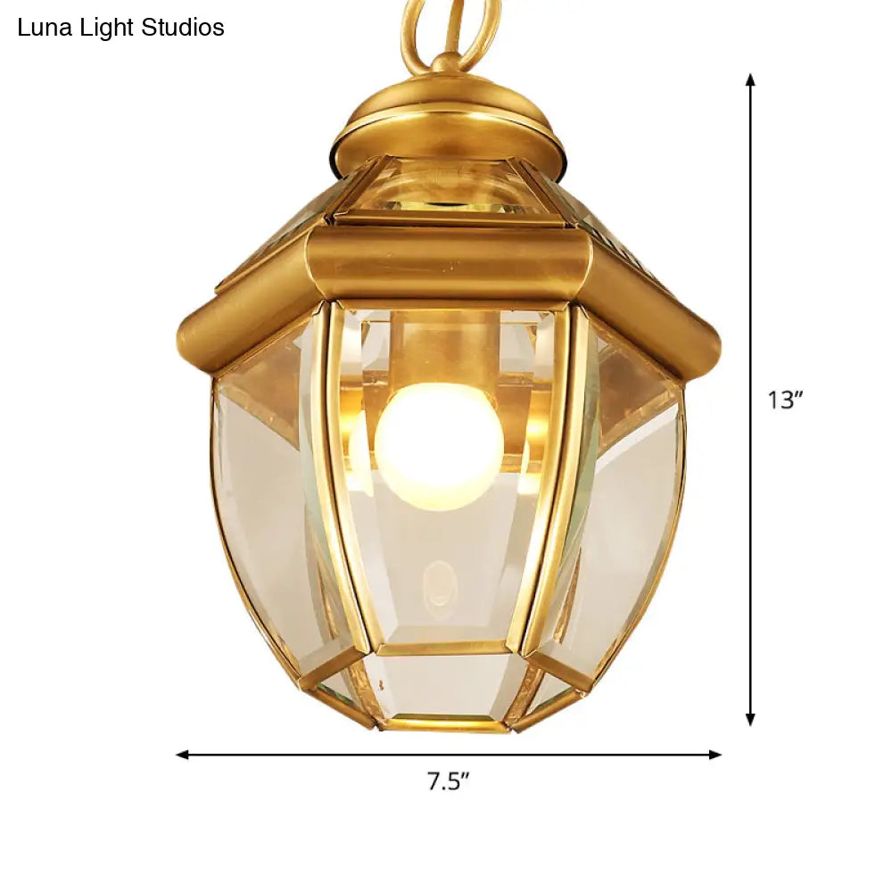 Antiqued Gold Glass Lantern Ceiling Pendant Light For Corridor