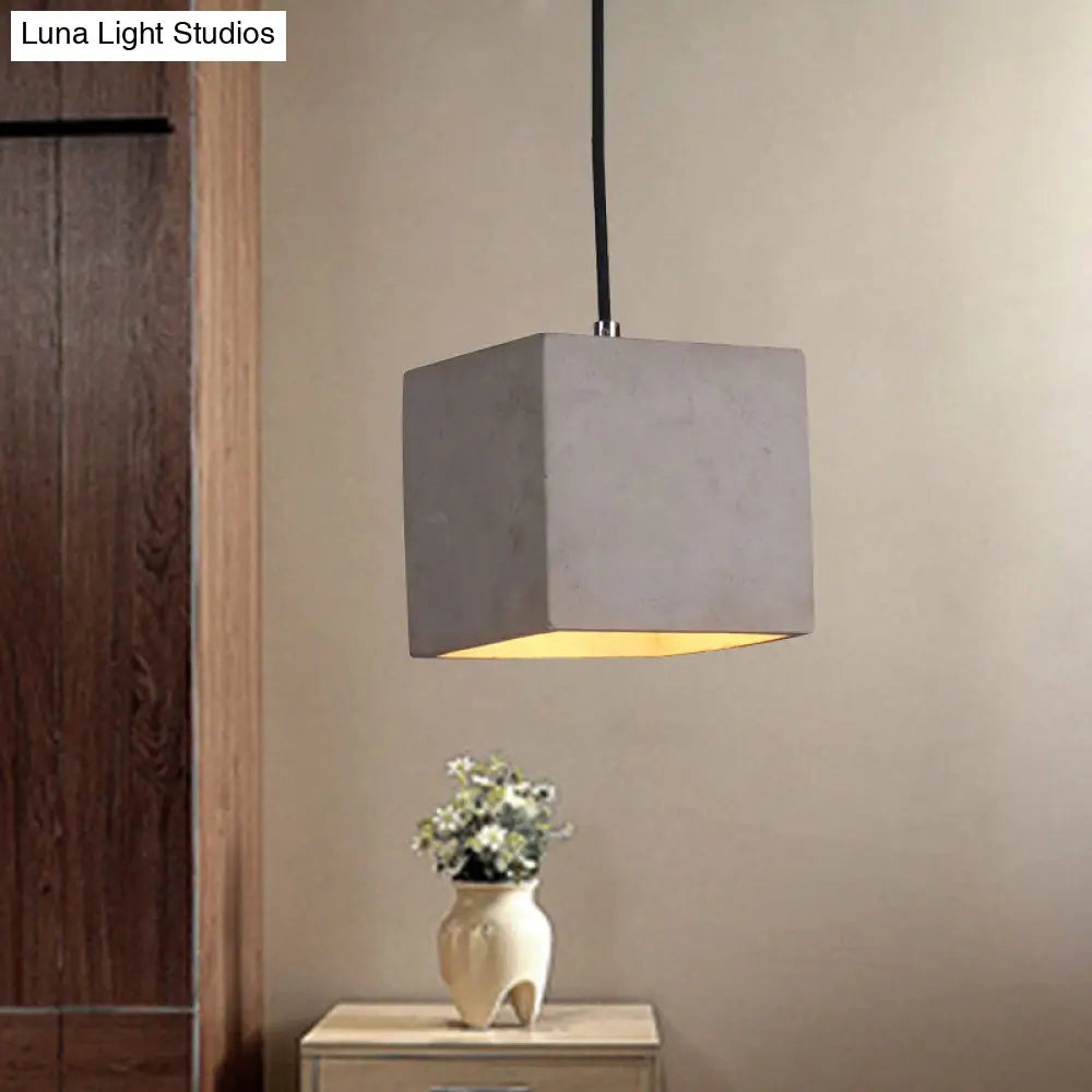 Antiqued Grey Cement Cube Pendant Light For Corridor