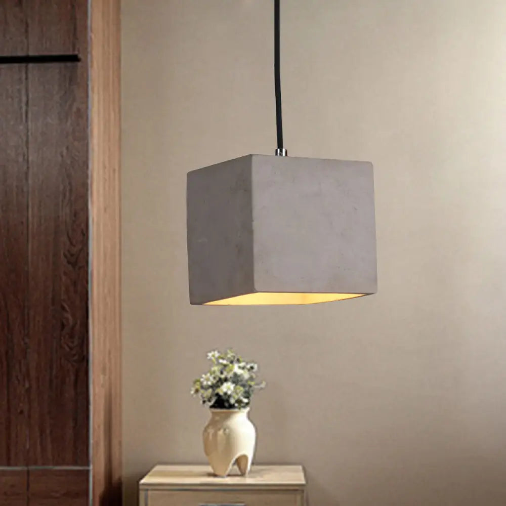 Antiqued Grey Cement Cube Pendant Light - 1-Head Hanging Ceiling Lamp For Corridor