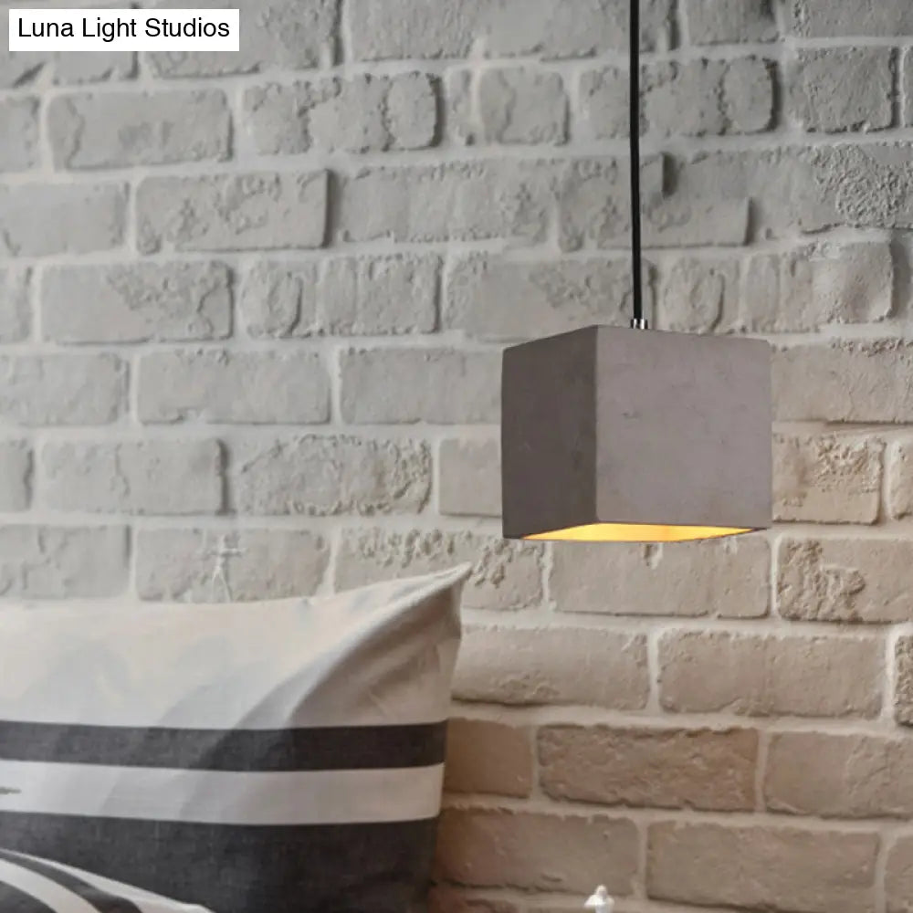 Antiqued Grey Cement Cube Pendant Light - 1-Head Hanging Ceiling Lamp For Corridor