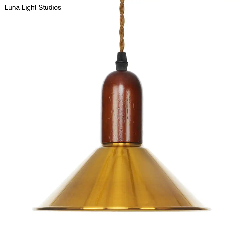 Antiqued Iron Ceiling Pendant Light With Bronze Disc Dome And Cone Finishes - Ideal For Dining Rooms