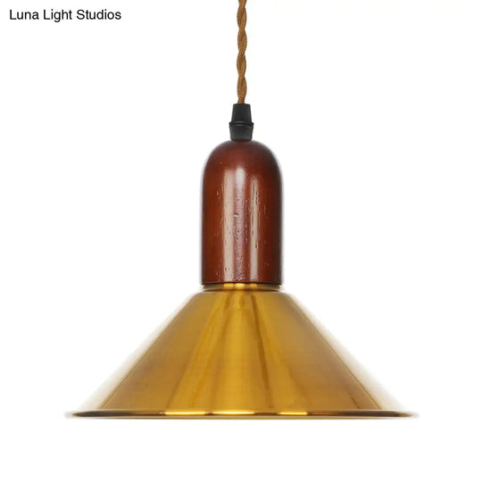 Antiqued Iron Ceiling Pendant Light With Bronze Disc Dome And Cone Finishes - Ideal For Dining Rooms