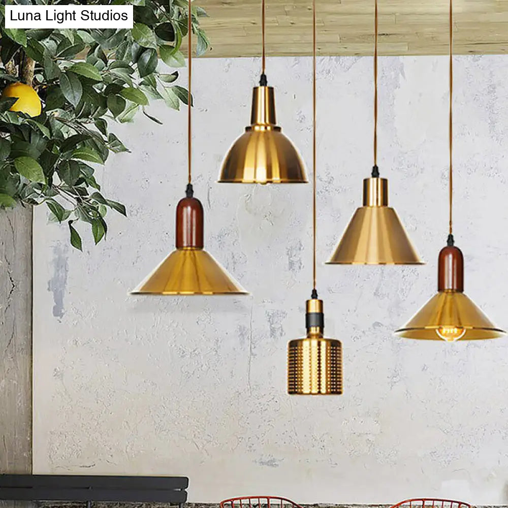 Antiqued Iron Ceiling Pendant Light With Bronze Disc Dome And Cone Finishes - Ideal For Dining Rooms