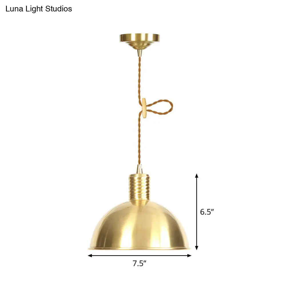 Iron Gold Pendant Lamp With Flat/Bowl/Cone Shade & Single-Bulb - Vintage Suspension Fixture